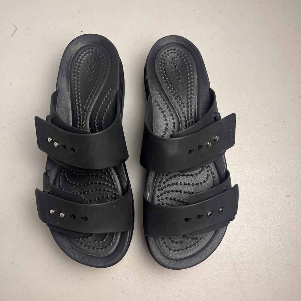 Crocs Brooklyn Low Wedge Platform Sandals Black Womens 6 LiteRide Comfort - Picture 14 of 16